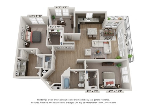 Floor plan for 2 beds, 2 baths, 1456 sqft